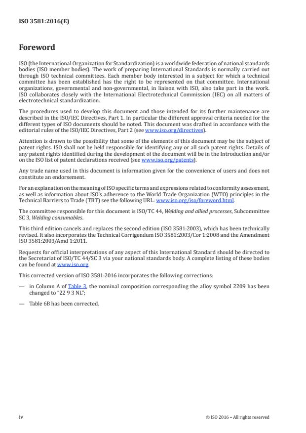 ISO 3581:2016 ISO 3581:2016 - Welding consumables -- Covered electrodes for manual metal arc welding of stainless and heat-resisting steels -- Classification - Page 4 preview
