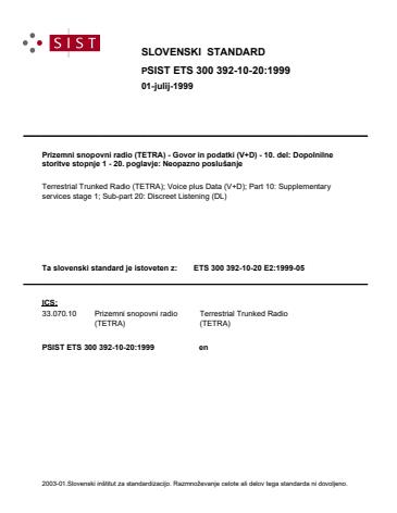 SIST ETS 300 392-10-20:1999 PSIST ETS 300 392-10-20:1999