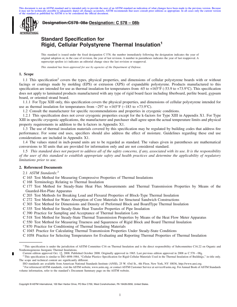 REDLINE ASTM C578-08b - Standard Specification for  Rigid, Cellular Polystyrene Thermal Insulation