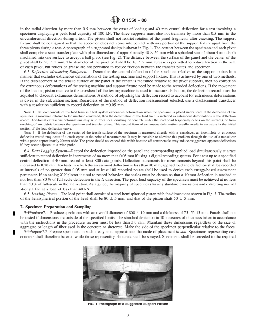 REDLINE ASTM C1550-08 - Standard Test Method for Flexural Toughness of Fiber Reinforced Concrete (Using Centrally Loaded Round Panel)