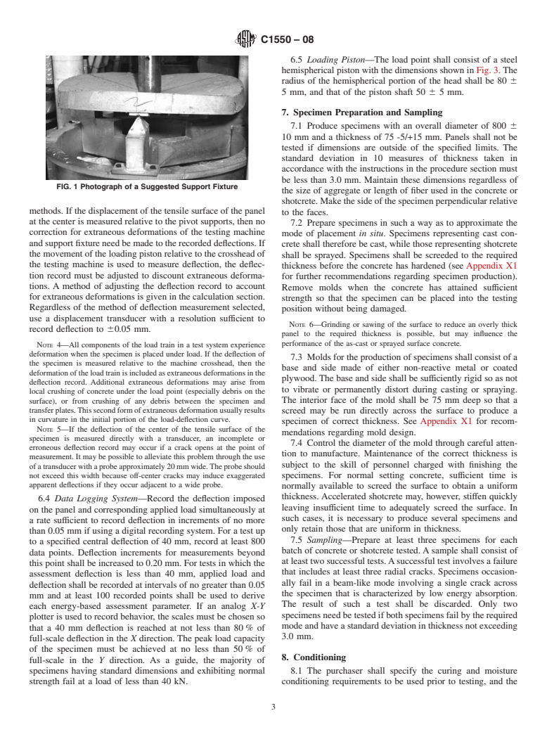 ASTM C1550-08 - Standard Test Method for Flexural Toughness of Fiber Reinforced Concrete (Using Centrally Loaded Round Panel)