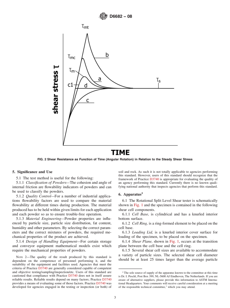 ASTM D6682-08 - Standard Test Method for Measuring Shear Stresses of Powders Using Peschl Rotational Split Level Shear Tester (Withdrawn 2017)