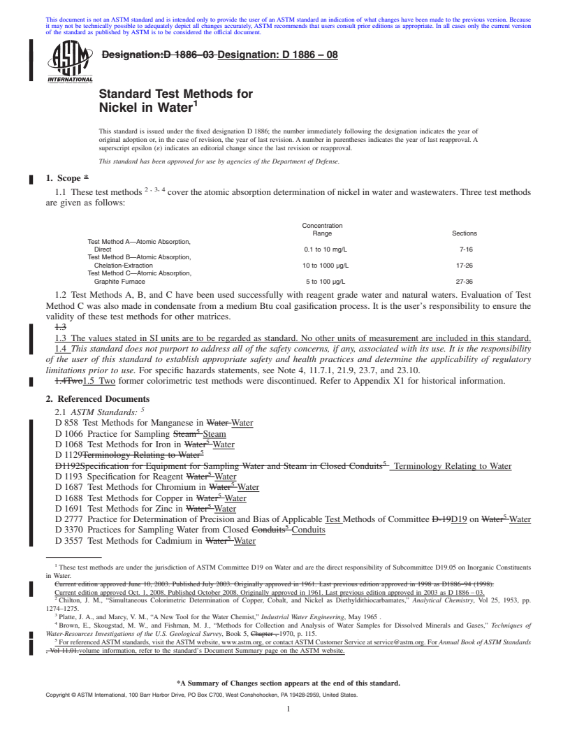 REDLINE ASTM D1886-08 - Standard Test Methods for Nickel in Water