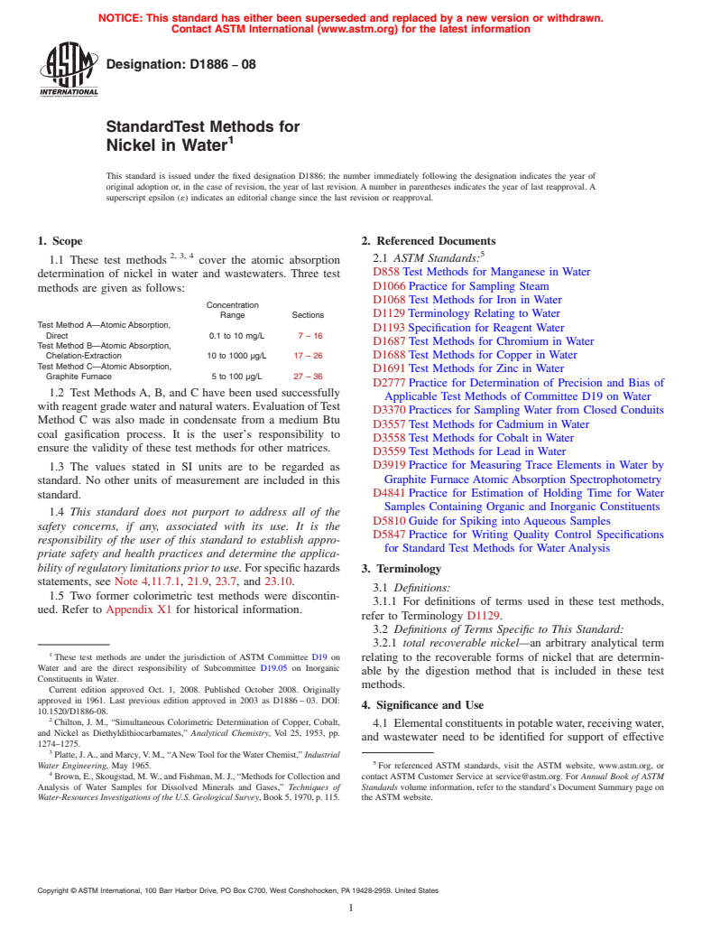 ASTM D1886-08 - Standard Test Methods for Nickel in Water