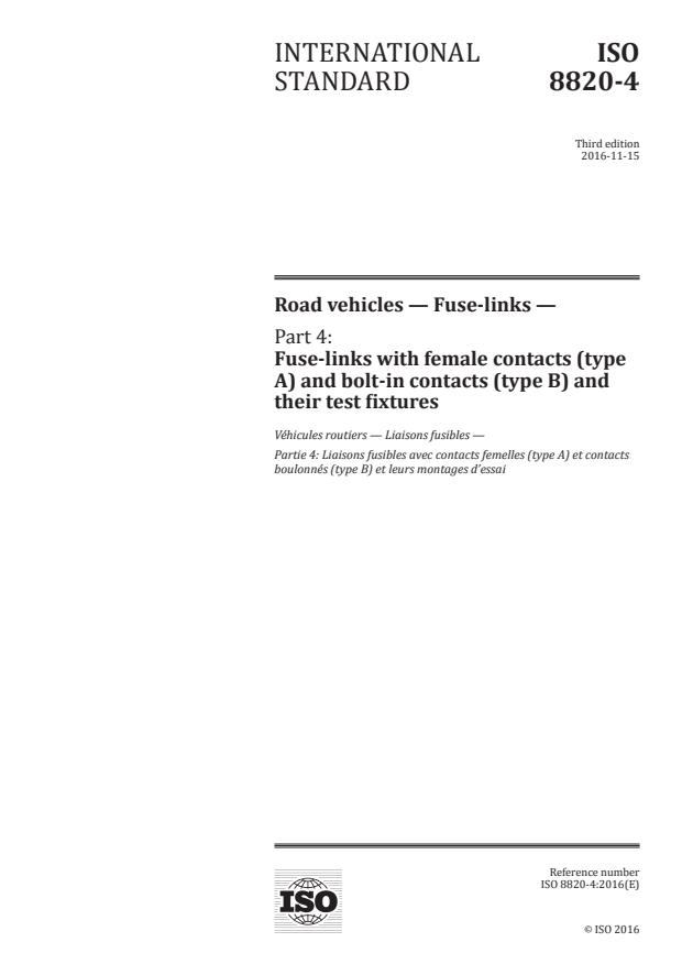 ISO 8820-4:2016 - Road vehicles -- Fuse-links