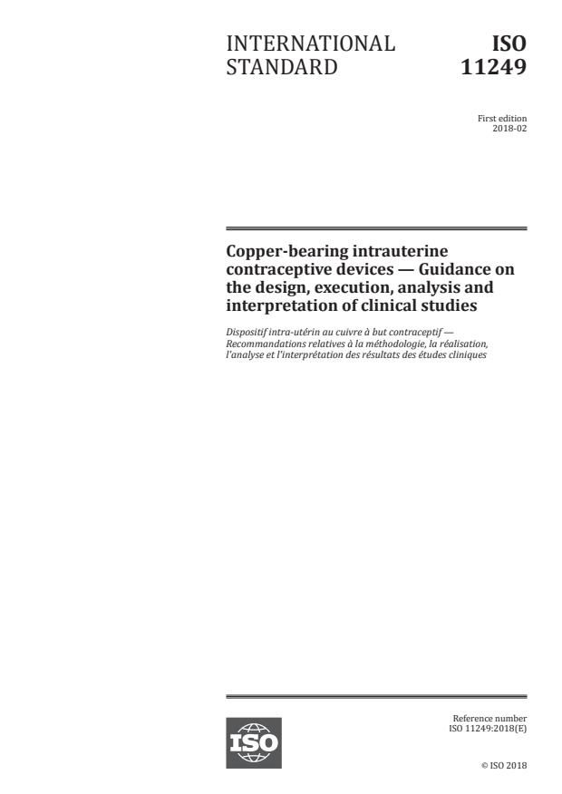 ISO 11249:2018 - Copper-bearing intrauterine contraceptive devices -- Guidance on the design, execution, analysis and interpretation of clinical studies