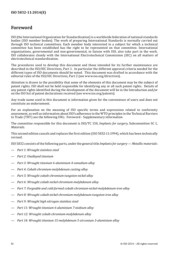 ISO 5832-11:2014 ISO 5832-11:2014 - Implants for surgery -- Metallic materials - Page 4 preview