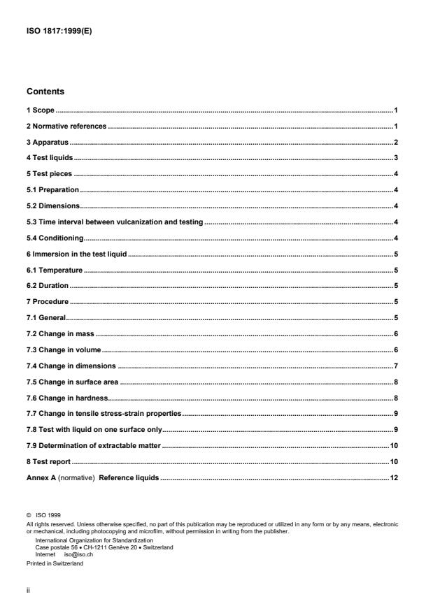 ISO 1817:1999 ISO 1817:1999 - Rubber, vulcanized -- Determination of the effect of liquids - Page 2 preview