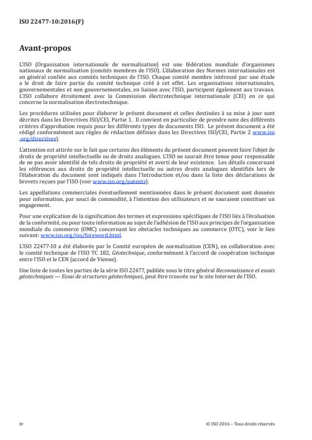 ISO 22477-10:2016 ISO 22477-10:2016 - Reconnaissance et essais géotechniques -- Essais de structures géotechniques - Page 4 preview