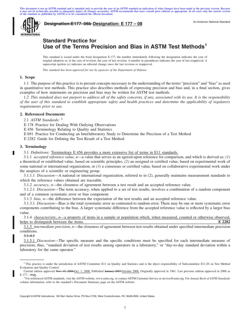 REDLINE ASTM E177-08 - Standard Practice for  Use of the Terms Precision and Bias in ASTM Test Methods