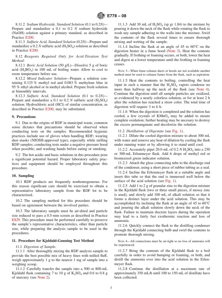 ASTM E778-08 - Standard Test Methods for  Nitrogen in the Analysis Sample of Refuse-Derived Fuel