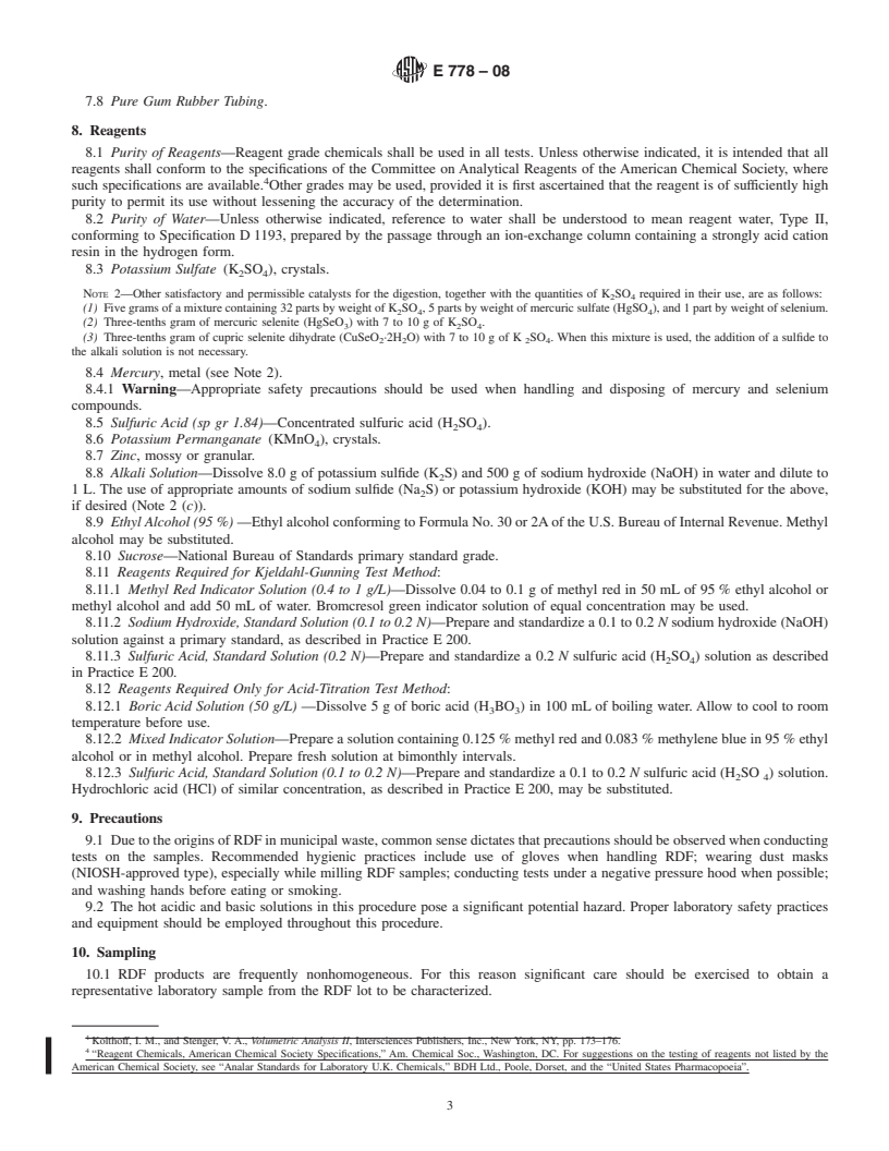 REDLINE ASTM E778-08 - Standard Test Methods for  Nitrogen in the Analysis Sample of Refuse-Derived Fuel