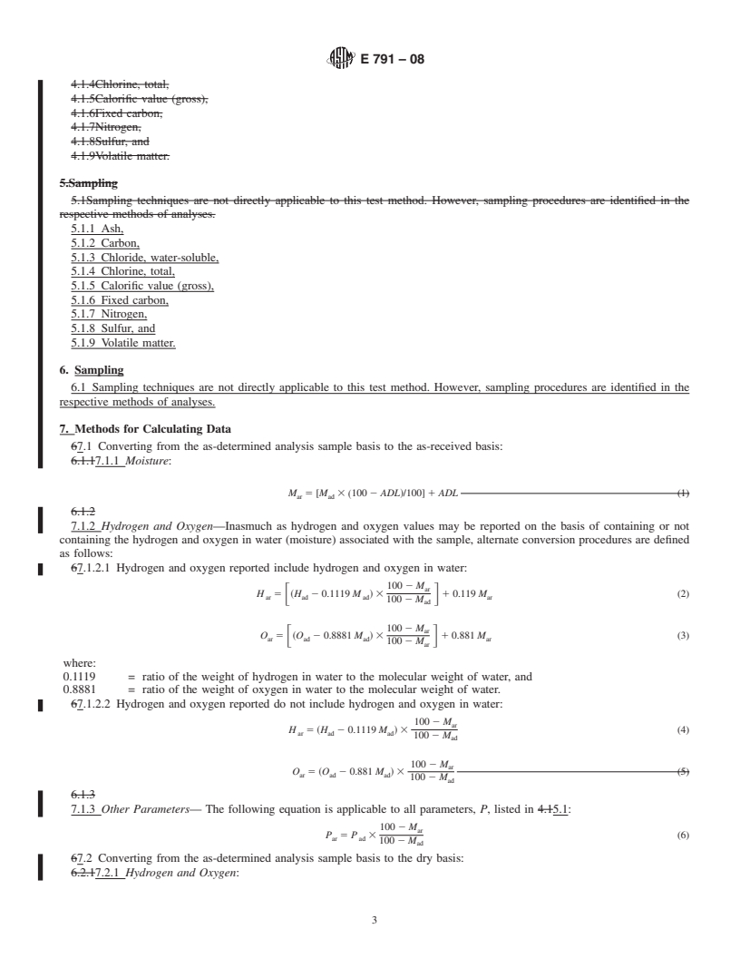 REDLINE ASTM E791-08 - Standard Test Method for  Calculating Refuse-Derived Fuel Analysis Data from As-Determined to Different Bases