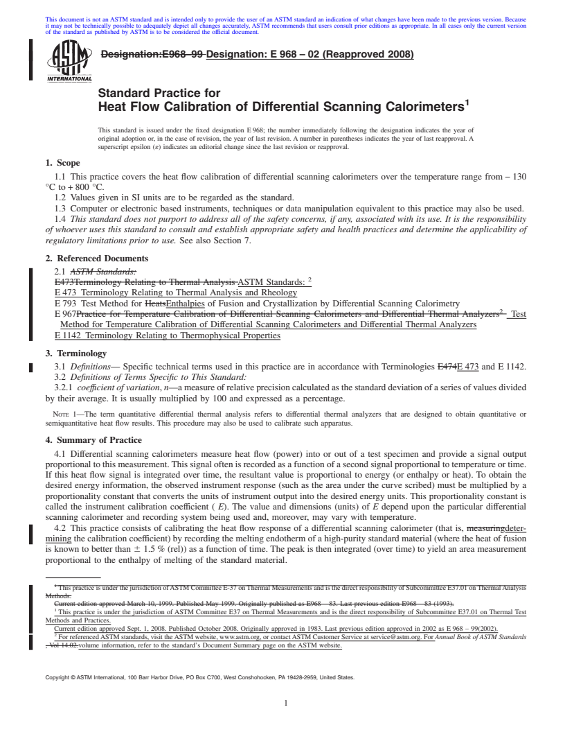 REDLINE ASTM E968-02(2008) - Standard Practice for  Heat Flow Calibration of Differential Scanning Calorimeters