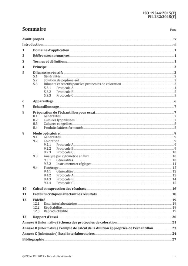 ISO 19344:2015 - Lait et produits laitiers -- Ferments lactiques, probiotiques et produits fermentés -- Quantification de bactéries lactiques par cytométrie en flux