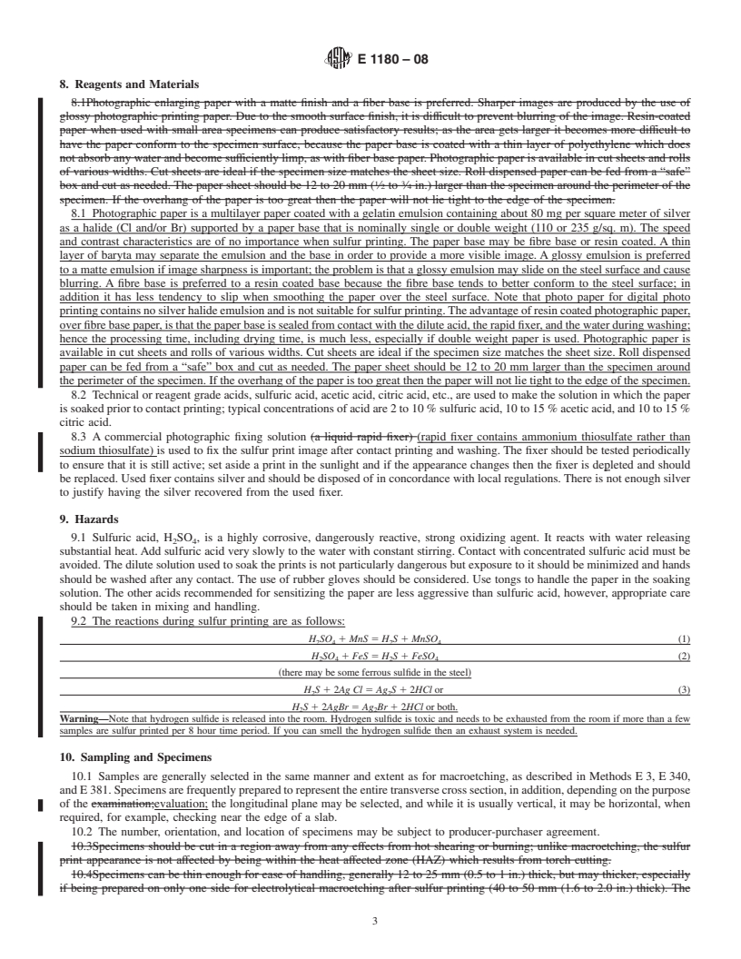 REDLINE ASTM E1180-08 - Standard Practice for  Preparing Sulfur Prints for Macrostructural Evaluation