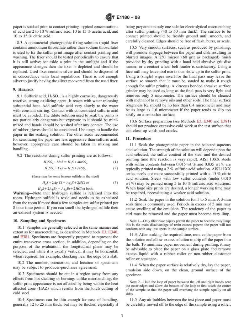 ASTM E1180-08 - Standard Practice for  Preparing Sulfur Prints for Macrostructural Evaluation