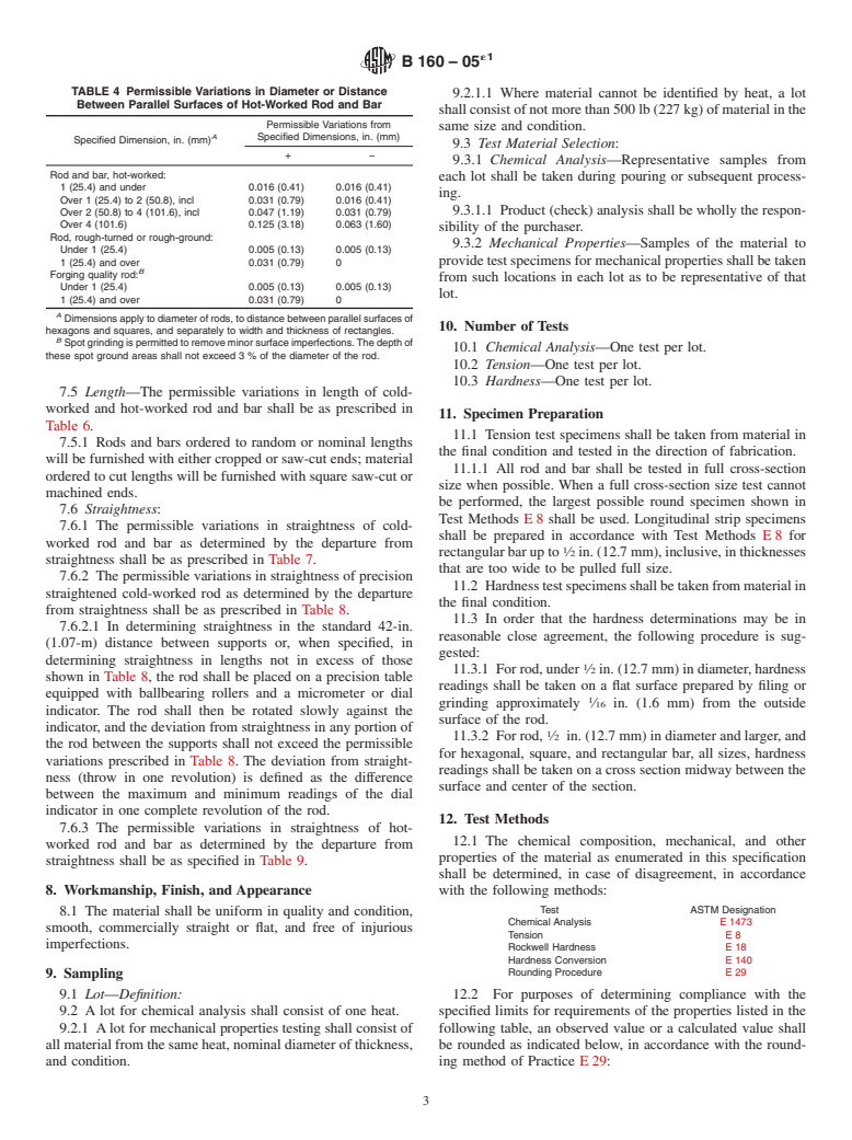 ASTM B160-05e1 - Standard Specification for  Nickel Rod and Bar