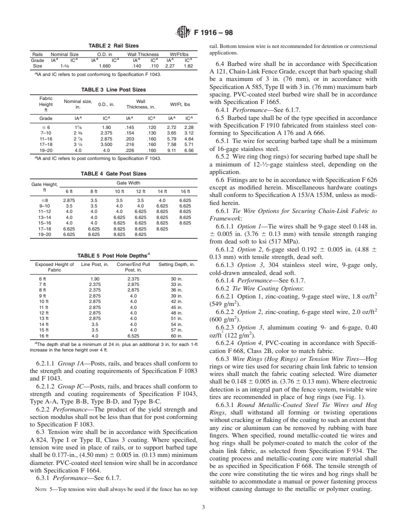 ASTM F1916-98 - Standard Specifications for Selecting Chain Link Barrier Systems With Coated Chain Link Fence Fabric and Round Posts for Detention Applications (Withdrawn 2008)