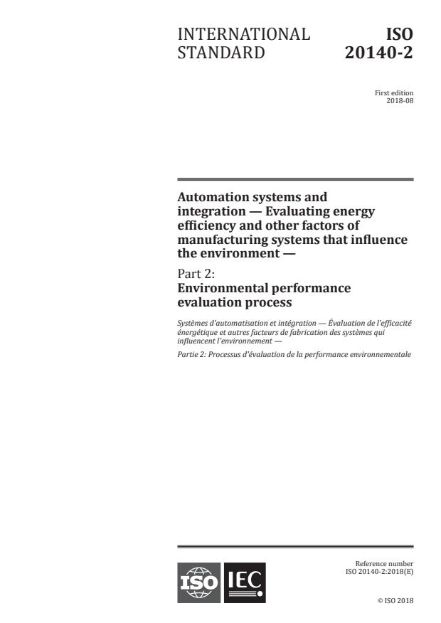 ISO 20140-2:2018 - Automation systems and integration -- Evaluating energy efficiency and other factors of manufacturing systems that influence the environment