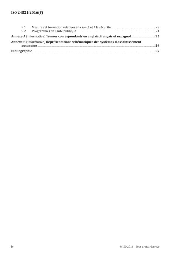 ISO 24521:2016 ISO 24521:2016 - Activités relatives aux services de l'eau potable et des eaux usées -- Lignes directrices pour la gestion sur site des services d'eaux usées domestiques de base - Page 4 preview