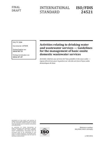 ISO 24521:2016 - Activities relating to drinking water and wastewater services -- Guidelines for the management of basic on-site domestic wastewater services