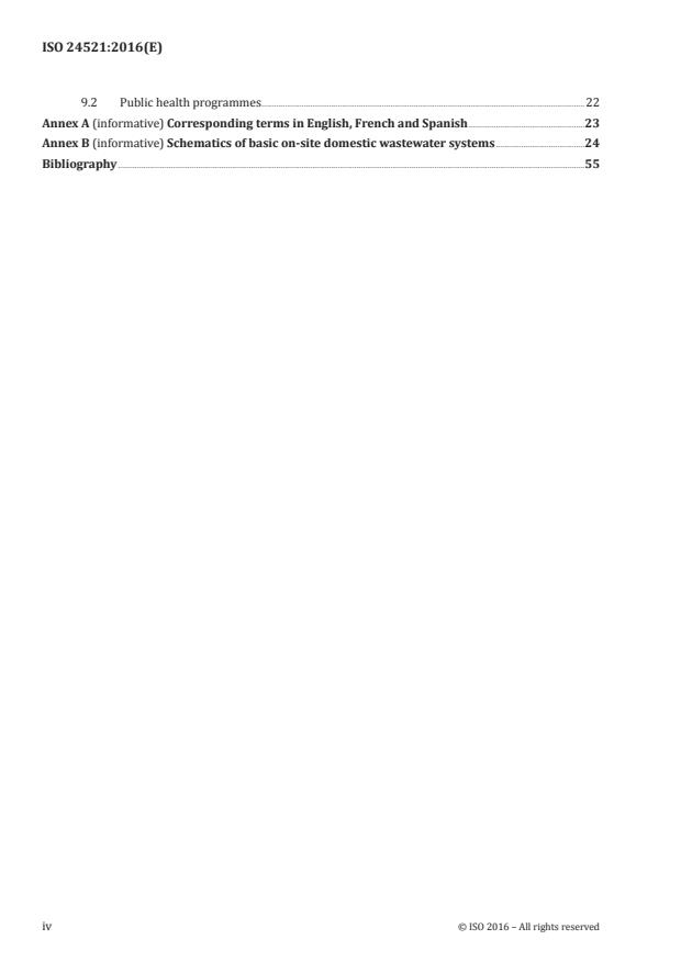 ISO 24521:2016 ISO 24521:2016 - Activities relating to drinking water and wastewater services -- Guidelines for the management of basic on-site domestic wastewater services - Page 4 preview
