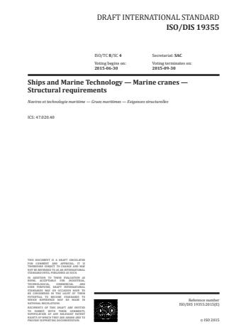 ISO 19355:2016 - Ships and marine technology -- Marine cranes -- Structural requirements