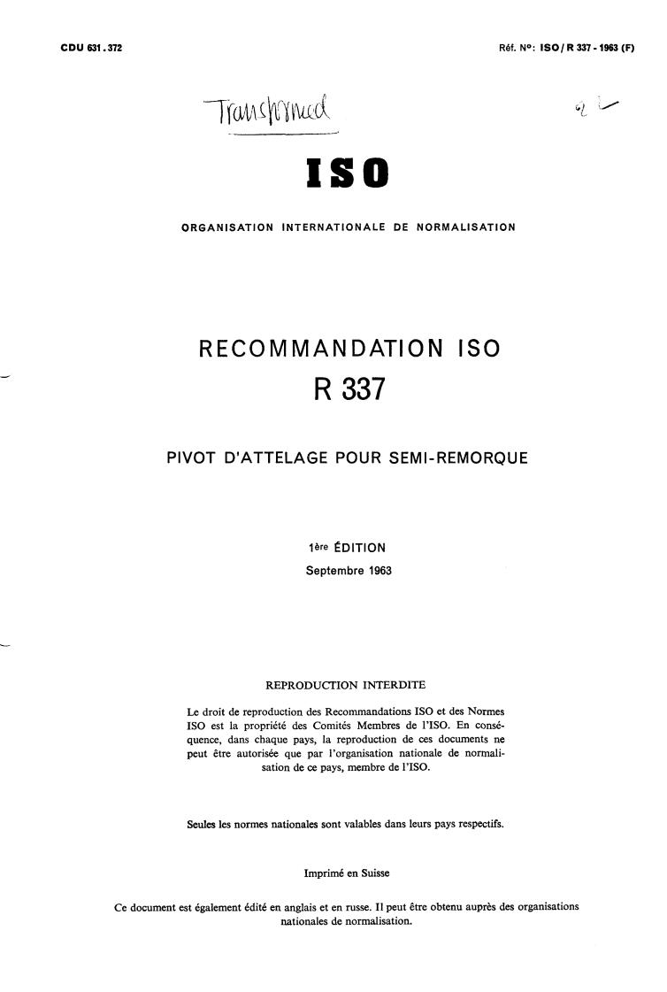 ISO/R 337:1963 - Title missing - Legacy paper document
Released:1/1/1963