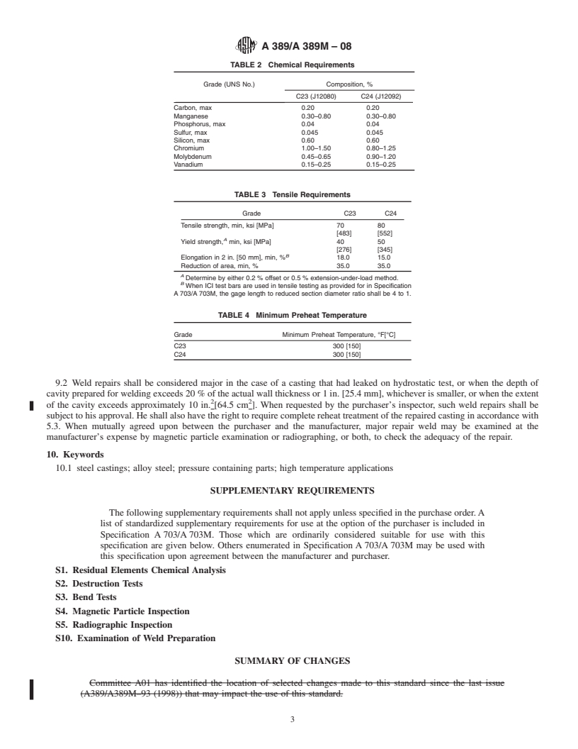 REDLINE ASTM A389/A389M-08 - Standard Specification for  Steel Castings, Alloy, Specially Heat-Treated, for Pressure-Containing Parts, Suitable for High-Temperature Service