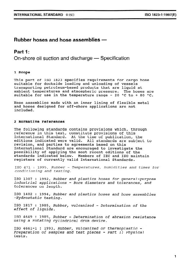 ISO 1823-1:1997 - Rubber hoses and hose assemblies