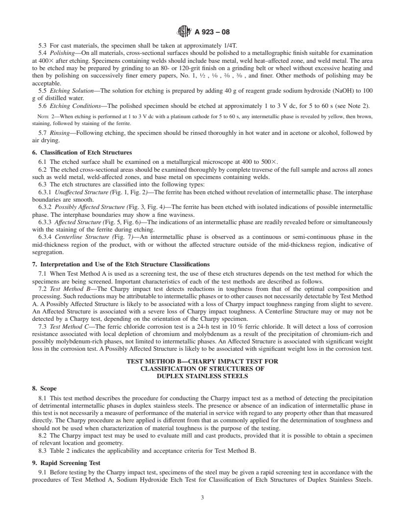 REDLINE ASTM A923-08 - Standard Test Methods for Detecting Detrimental Intermetallic Phase in Duplex Austenitic/Ferritic Stainless Steels