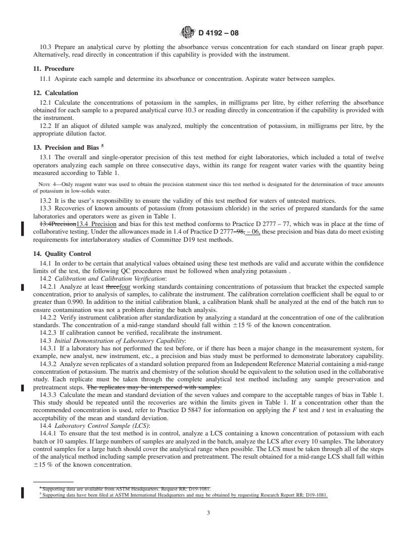 REDLINE ASTM D4192-08 - Standard Test Method for Potassium in Water by Atomic Absorption Spectrophotometry