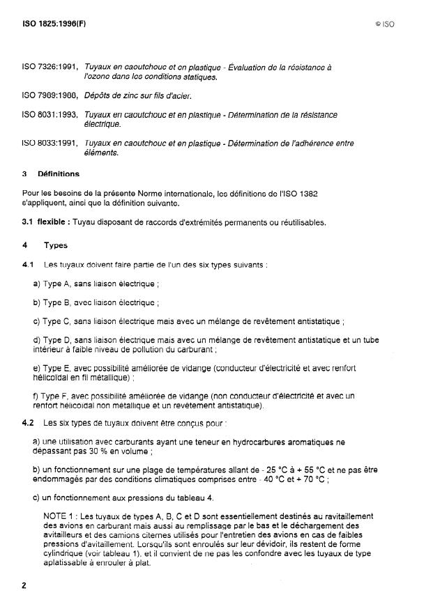 ISO 1825:1996 ISO 1825:1996 - Tuyaux et flexibles en caoutchouc pour le ravitaillement carburant et la vidange des avions au sol -- Spécifications - Page 4 preview