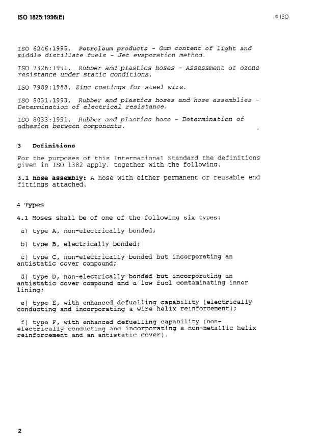 ISO 1825:1996 ISO 1825:1996 - Rubber hoses and hose assemblies for aircraft ground fuelling and defuelling -- Specification - Page 4 preview