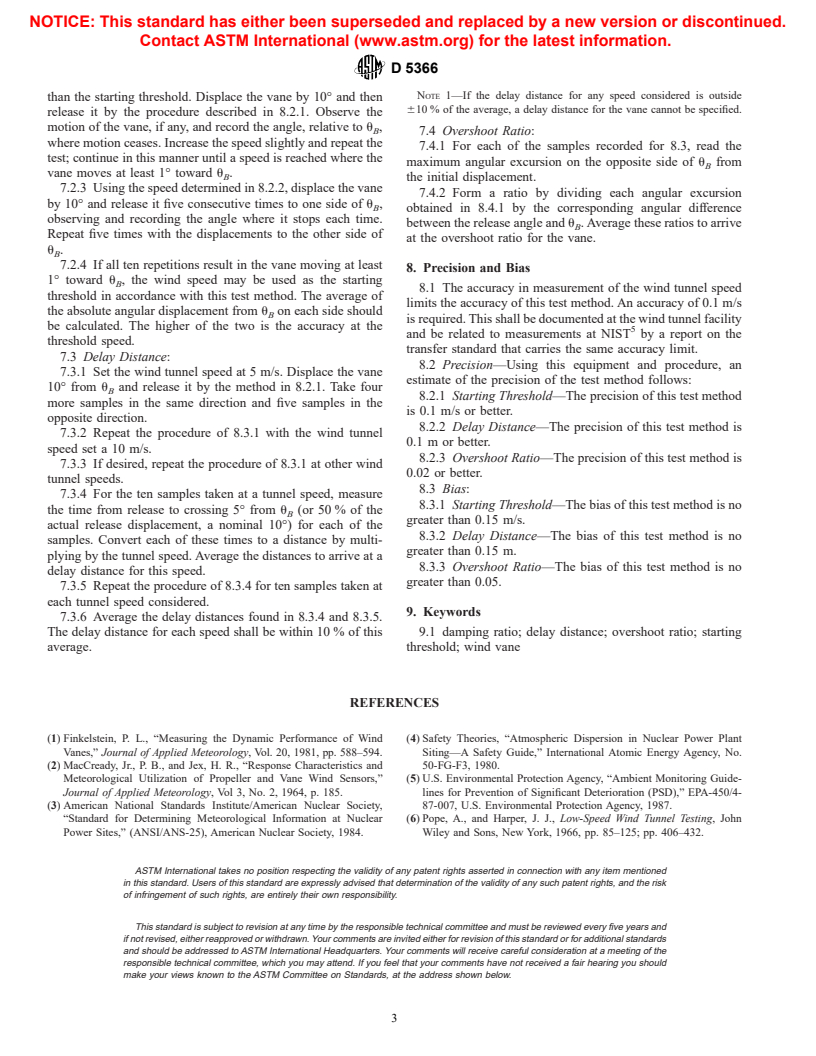 ASTM D5366-96 - Standard Test Method for Determining the Dynamic Performance of a Wind Vane