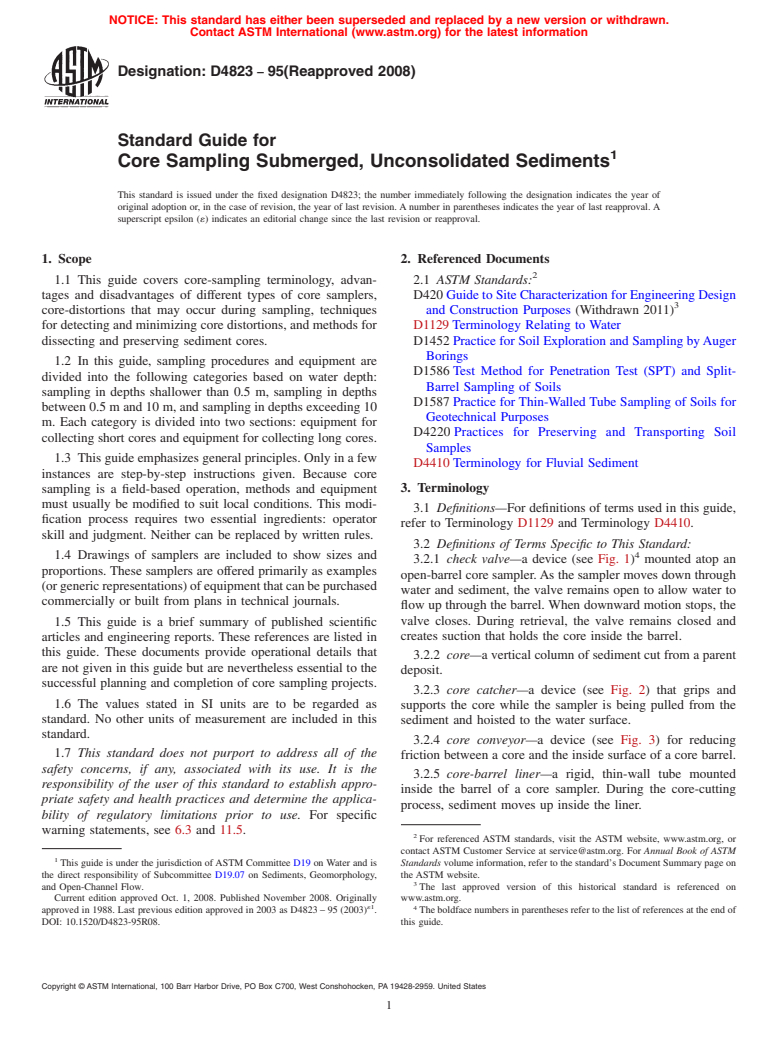 ASTM D4823-95(2008) - Standard Guide for Core Sampling Submerged, Unconsolidated Sediments