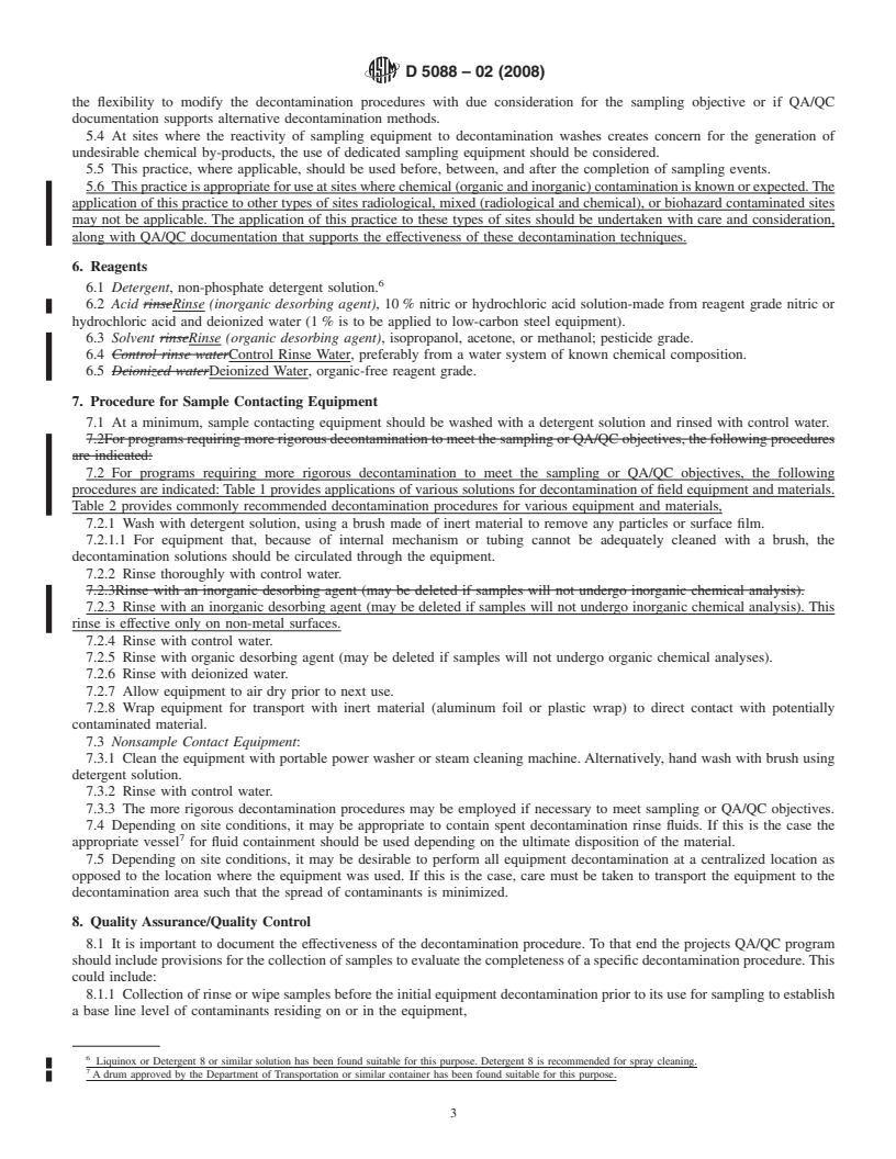 REDLINE ASTM D5088-02(2008) - Standard Practice for Decontamination of Field Equipment Used at Waste Sites