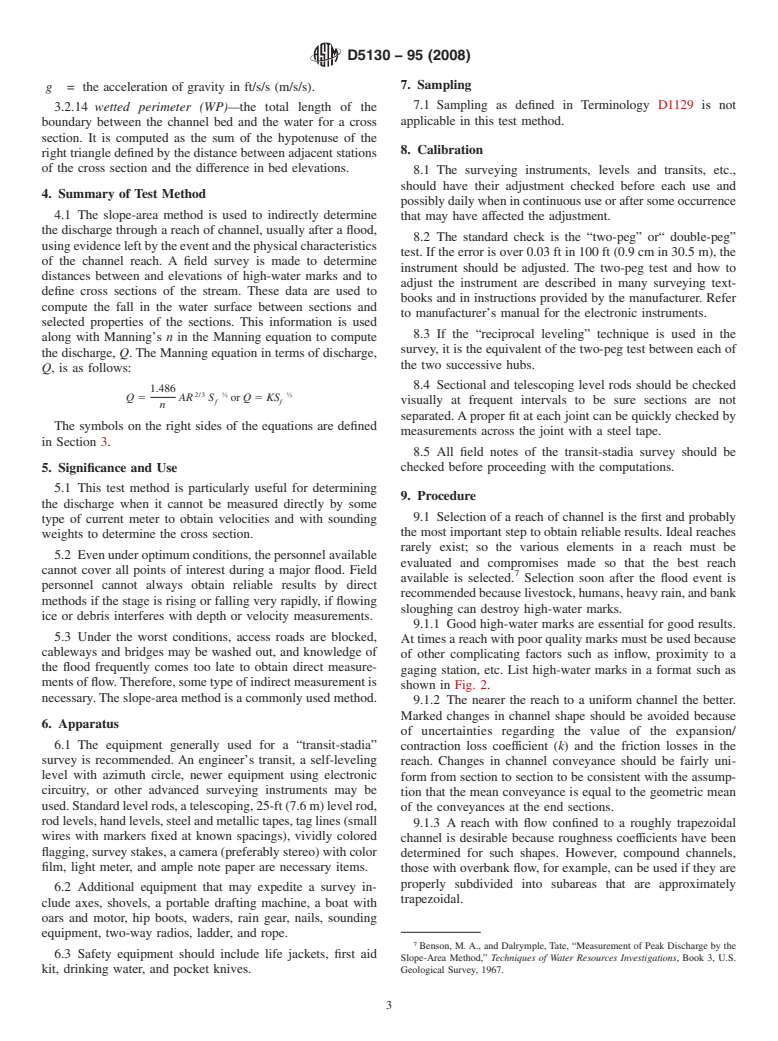 ASTM D5130-95(2008) - Standard Test Method for Open-Channel Flow Measurement of Water Indirectly by Slope-Area Method