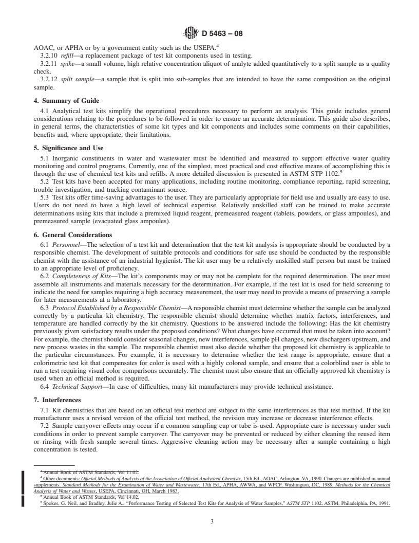 REDLINE ASTM D5463-08 - Standard Guide for Use of Test Kits to Measure Inorganic Constituents in Water