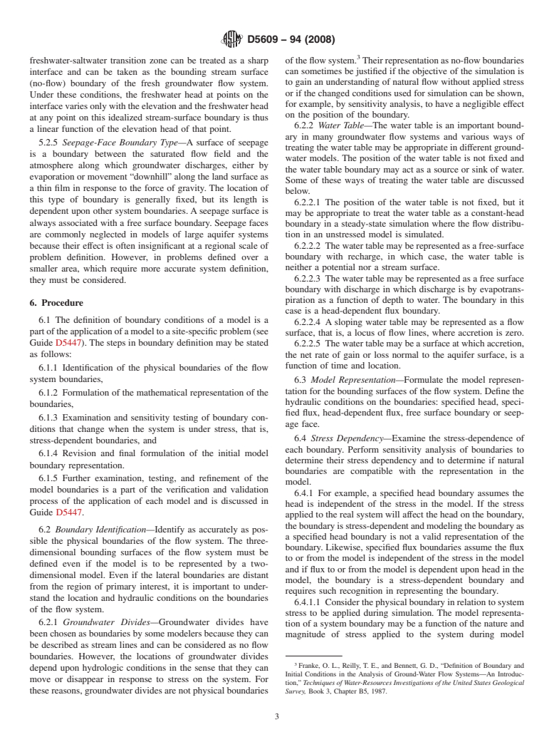 ASTM D5609-94(2008) - Standard Guide for Defining Boundary Conditions in Groundwater Flow Modeling