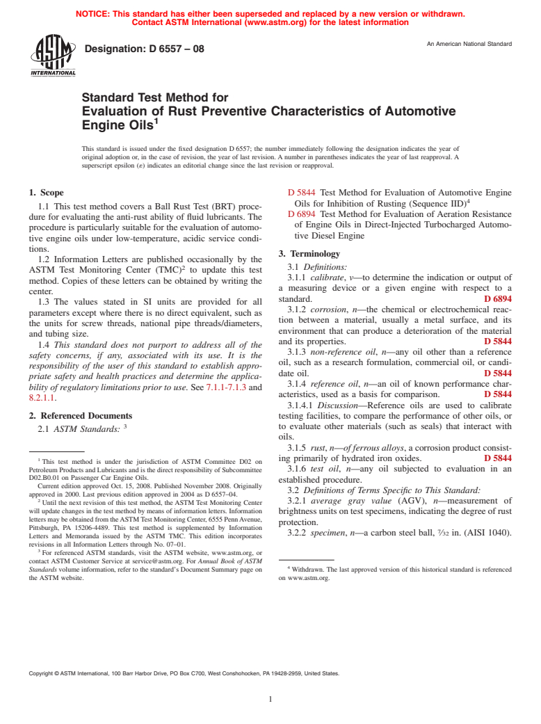 ASTM D6557-08 - Standard Test Method for Evaluation of Rust Preventive Characteristics of Automotive Engine Oils