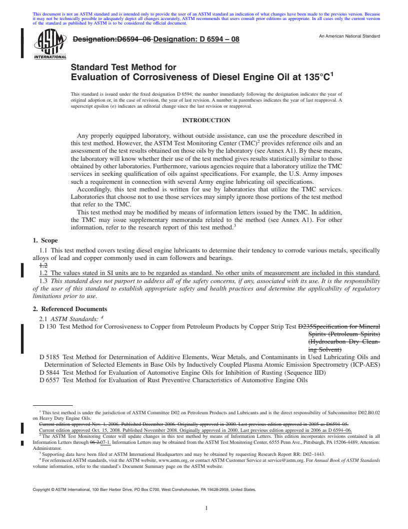 REDLINE ASTM D6594-08 - Standard Test Method for Evaluation of Corrosiveness of Diesel Engine Oil at 135&#176;C