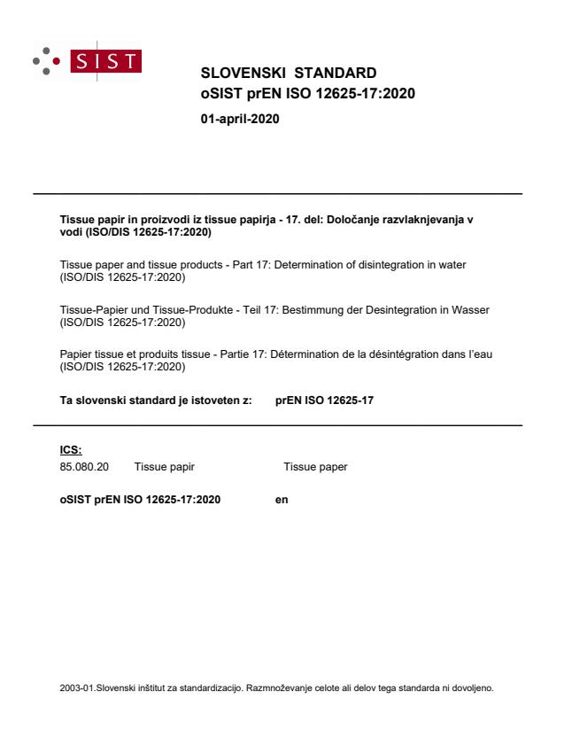prEN ISO 12625-17:2020 - BARVE