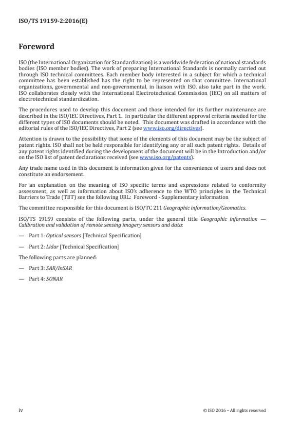 SIST-TS ISO/TS 19159-2:2017 ISO/TS 19159-2:2016 - Geographic information -- Calibration and validation of remote sensing imagery sensors and data - Page 4 preview
