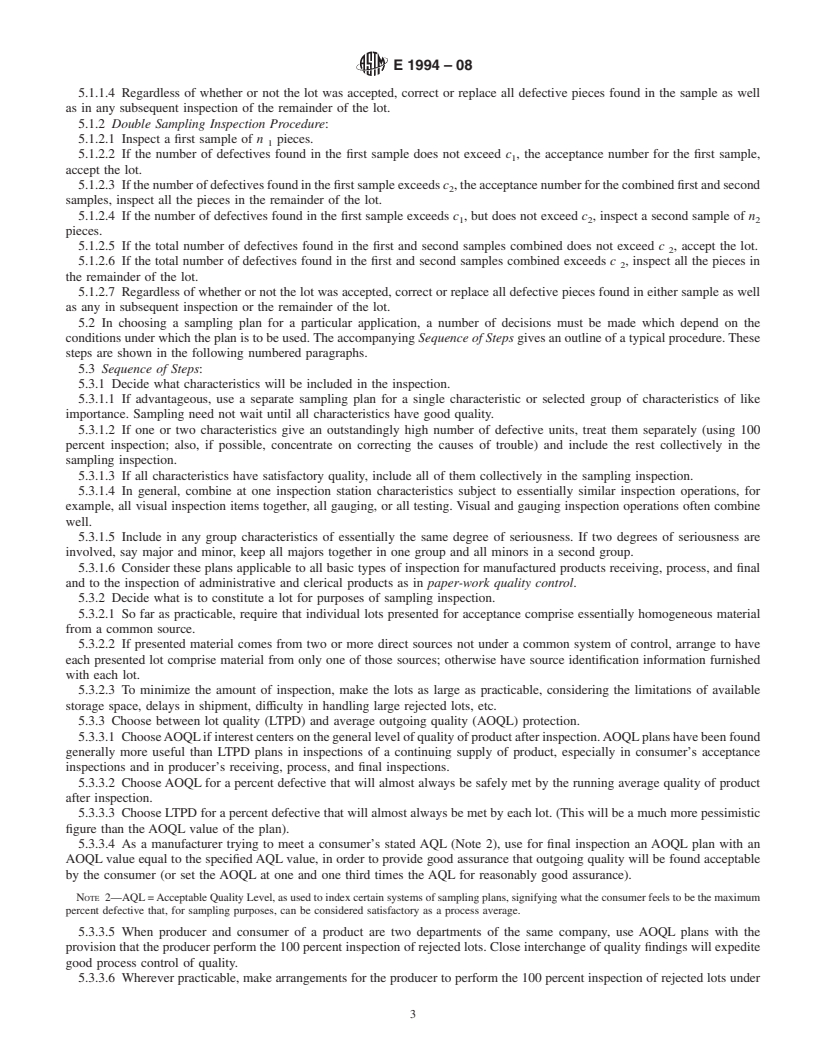 REDLINE ASTM E1994-08 - Standard Practice for Use of Process Oriented AOQL and LTPD Sampling Plans