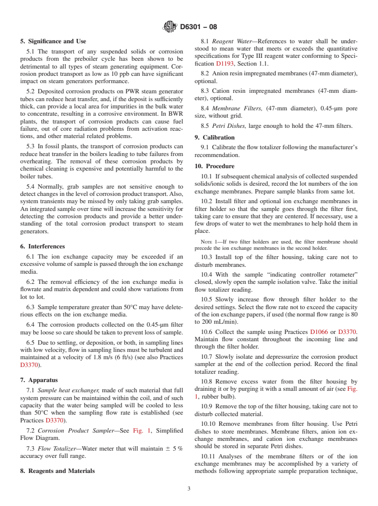 ASTM D6301-08 - Standard Practice for  Collection of On-Line Composite Samples of Suspended Solids and Ionic Solids in Process Water