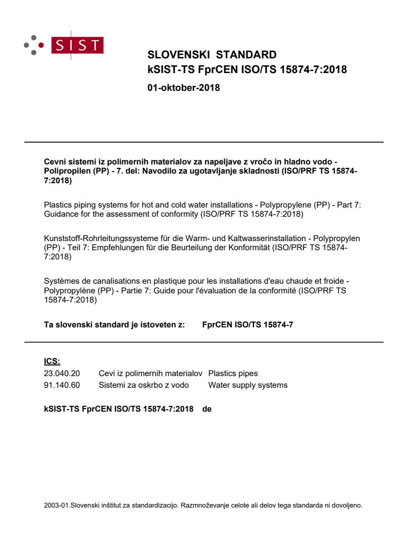 kTS FprCEN ISO/TS 15874-7:2018 - BARVE