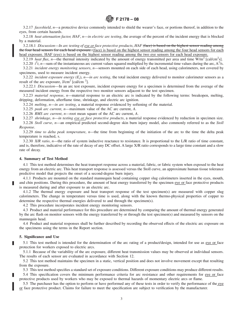 REDLINE ASTM F2178-08 - Standard Test Method for Determining the Arc Rating and Standard Specification for Face Protective Products