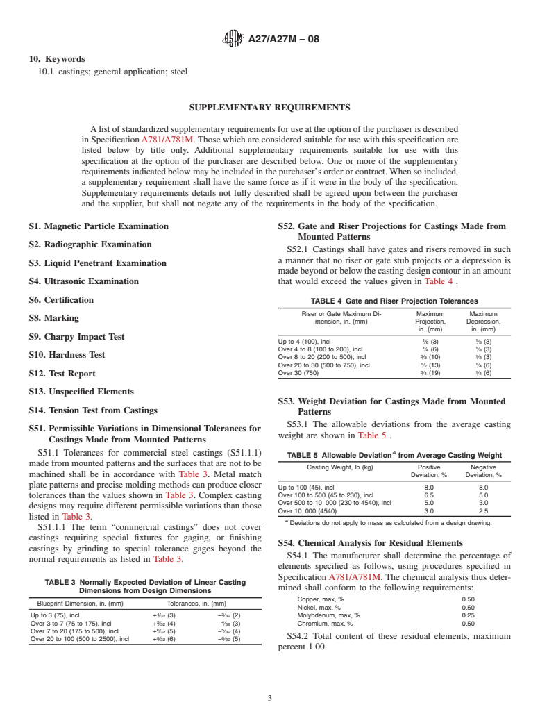 ASTM A27/A27M-08 - Standard Specification for Steel Castings, Carbon, for General Application